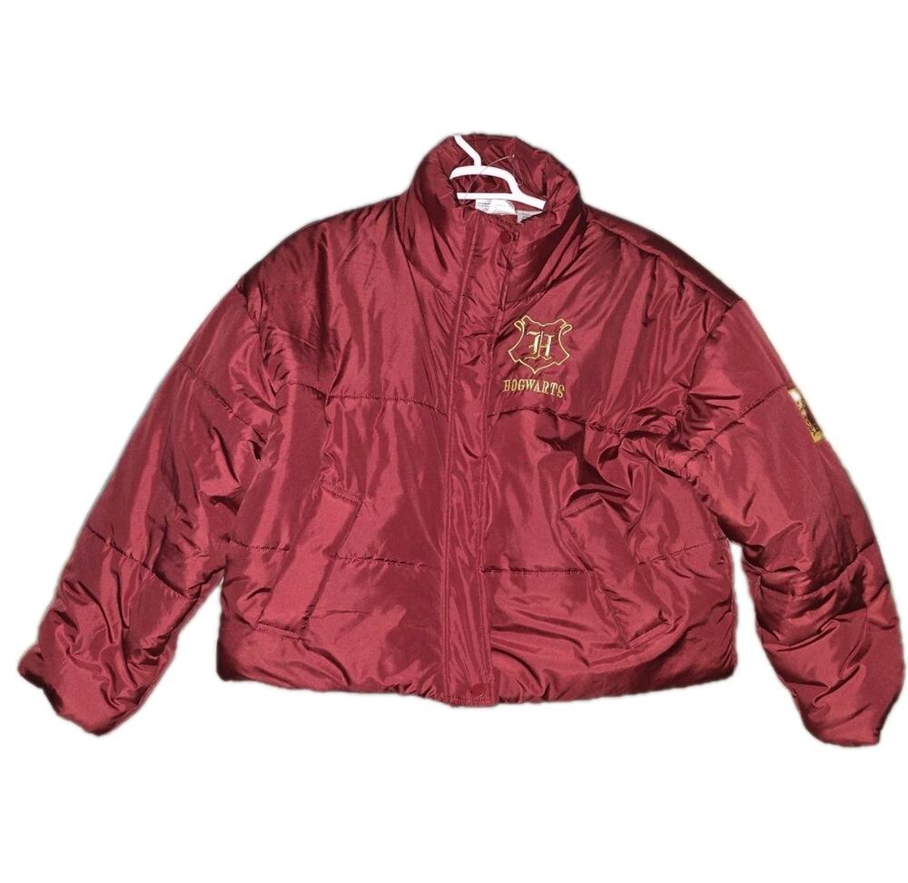 Harry Potter Wizarding World Hogwarts Women's Medium Puffer Jacket Burgundy EUC